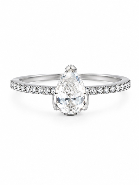 Jewelry - Faux Diamond Pear Cut Teardrop Ring Size 8 Silver Tone Pave Rhinestone Band